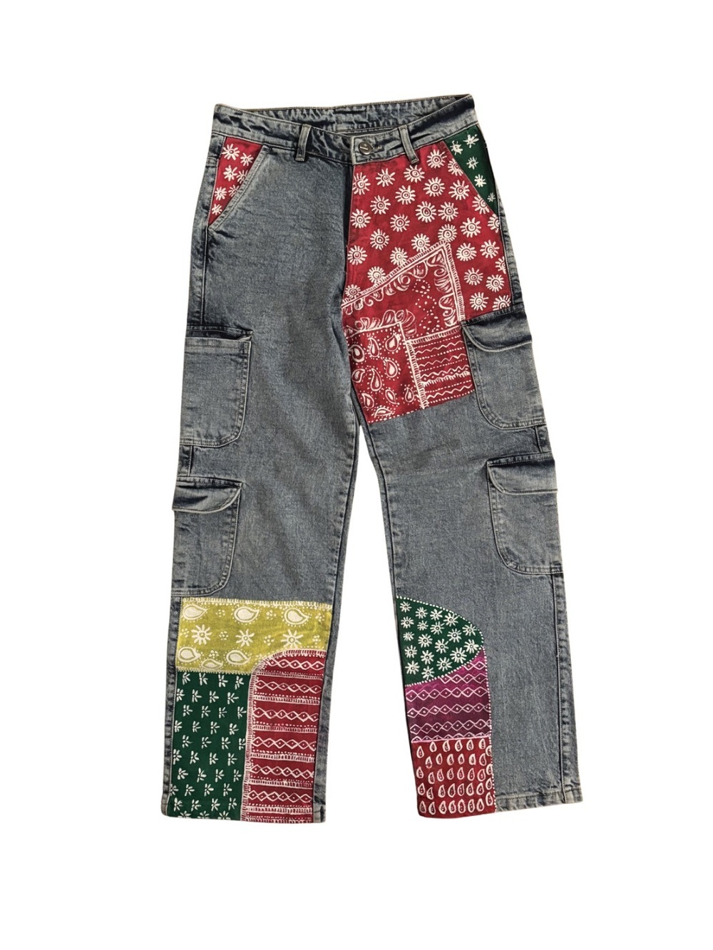 Y2K Hand Painted Cargo Patchwork Jeans
